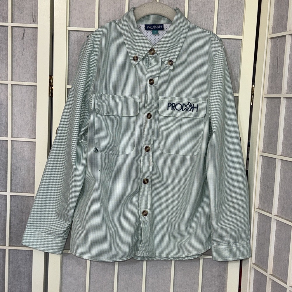 Prodoh Founders Kids Long Sleeve Button Up Fishing Shirt Green Vented Shirt 7/8
